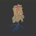 Birch Tree With White Trunk Green Leaves And Exposed Roots On Gray Background