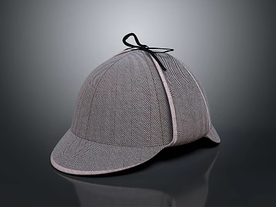 Gray Tweed Classic Hat With Flat Brim And Tie Closure Design 3d model