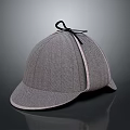 Gray Tweed Classic Hat With Flat Brim And Tie Closure Design