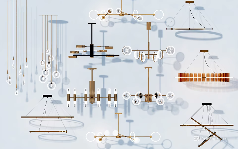 Diverse Modern Chandeliers With Metal Frames Glass Shades And Stylish Hanging Design Elements 3d model 