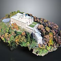 Detailed Building Model Design With Lush Trees Green Lawn And Courtyard Area