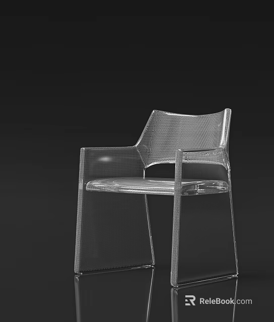 Modern Transparent Single Chair Featuring Mesh Backrest Sleek Design And Clear Frame 3d model