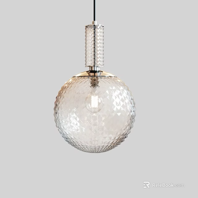 Modern Transparent Glass Spherical Pendant Light With Textured Surface And Chrome Top 3d model 