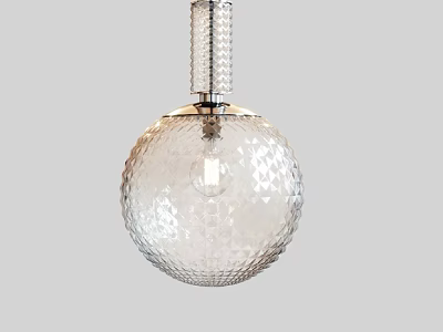 Modern Transparent Glass Spherical Pendant Light With Textured Surface And Chrome Top 3d model