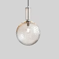 Modern Transparent Glass Spherical Pendant Light With Textured Surface And Chrome Top