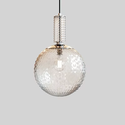 Modern Transparent Glass Spherical Pendant Light With Textured Surface And Chrome Top 3d model