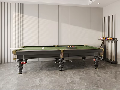 Indoor Sports Equipment Billiard Table With Green Felt Surface Black Frame And Cue Rack 3d model