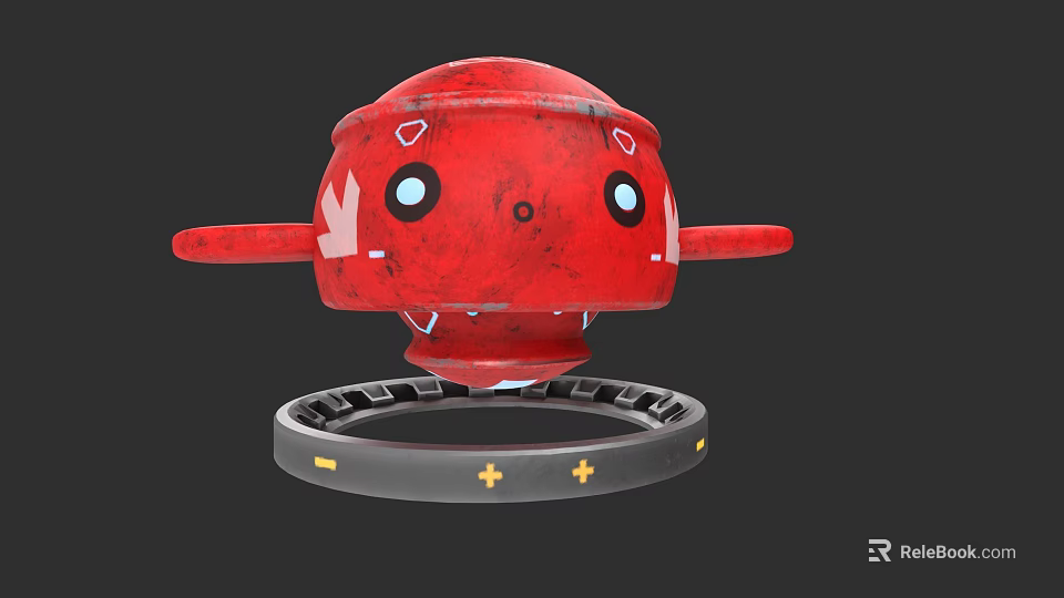 Red Cartoon Character Creature With Maple Leaf Symbol Big Eyes And Circular Base 3d model 