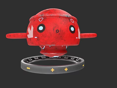 Red Cartoon Character Creature With Maple Leaf Symbol Big Eyes And Circular Base 3d model