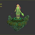 Light Blue Haired Female Character Standing On Green Rock Platform With Butterflies And Glowing Accents