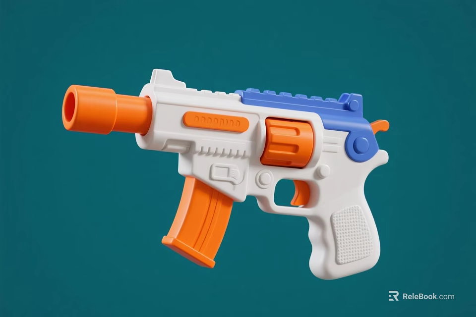 White Orange And Blue Plastic Toy Gun With Playful Design For Kids 3d model 