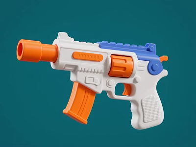 White Orange And Blue Plastic Toy Gun With Playful Design For Kids 3d model