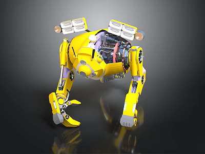 Yellow Four Legged Robot Biomorphic Design With Mechanical Structure And Sensors Lights 3d model