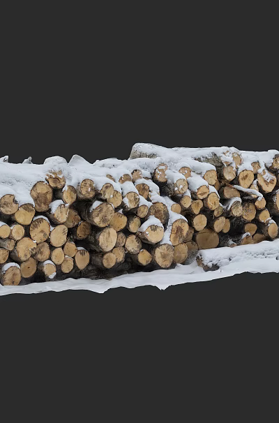 Natural Stone and Wood Logs Stack Covered with Fresh Snow Outdoors 3d model