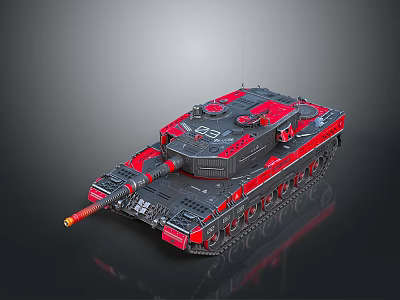 Red And Black Military Tank With Modern Armored Design And Detailed Exterior 3d model