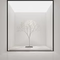 Leafless Tree in Bright White Room with Slender Trunk Spreading Branches on Marble Platform 3d model