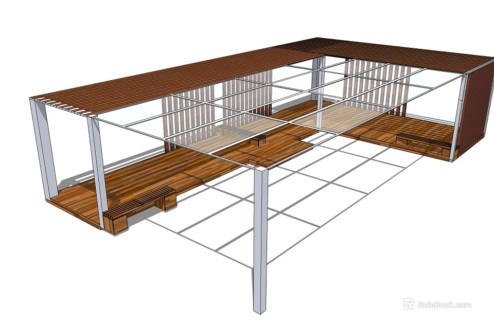 Modern Pergola with Wooden Lattice Roof and Metal Support Posts for Outdoor Garden Area 3d model 