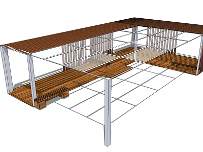 Modern Pergola with Wooden Lattice Roof and Metal Support Posts for Outdoor Garden Area 3d model
