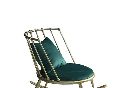 Stylish Modern Accent Chair With Golden Metal Frame And Green Velvet Cushion 3d model
