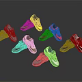 Stylish Sneakers Shoes In Various Colors With Modern Design Displayed On Black Surface