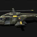 Military Camouflage Helicopter With Yellow Rotor Tips Open Door And Weapons