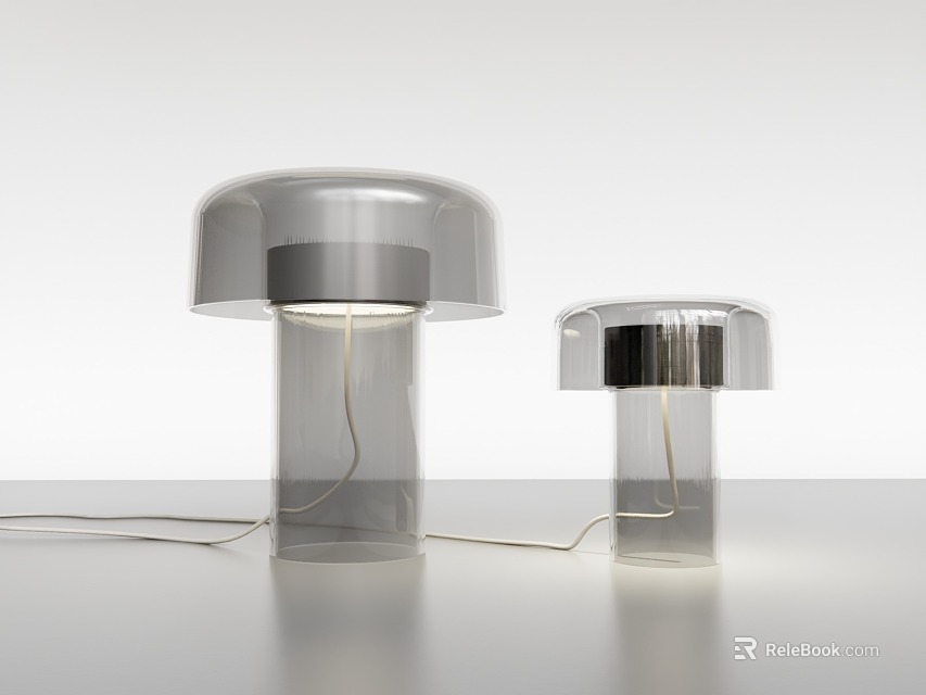 Modern Transparent Table Lamps With Cylindrical Bases And Acrylic Shades On White Background 3d model 