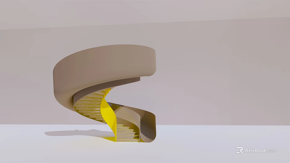 Modern Spiral Staircase With Yellow Steps And Curved Structure In Minimalist Space 3d model 