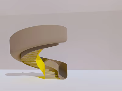 Modern Spiral Staircase With Yellow Steps And Curved Structure In Minimalist Space 3d model