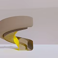 Modern Spiral Staircase With Yellow Steps And Curved Structure In Minimalist Space