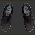 Casual Sports Shoes With Dark Blue Purple Orange Accents White Sole And Purple Laces