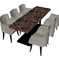 Modern Dining Table And Chairs Set With Marble Tabletop And Light Gray Upholstered Chairs 3d model