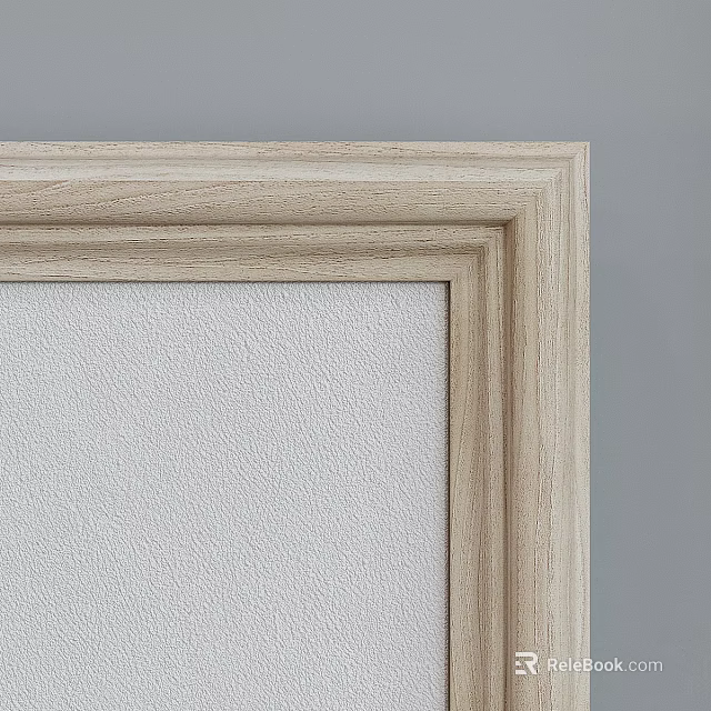 Abstract Painting In Light Wooden Frame With White Canvas And Gray Wall 3d model 