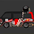 Customized Red And Black Bus Featuring Roof Equipment Racing Style Graphics And Number Thirteen