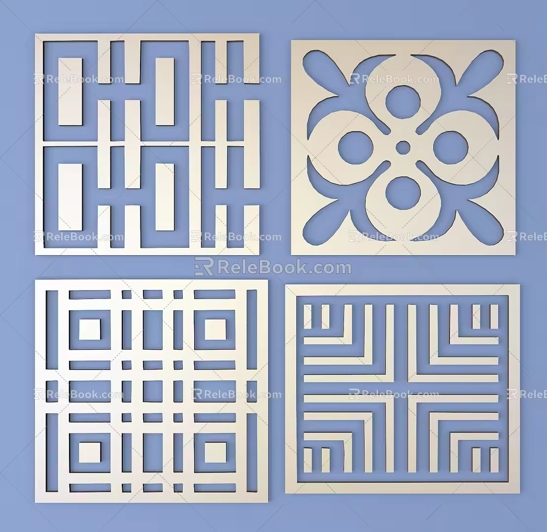Metal Carved Square Carved Traditional Pattern Lattice Carved Pattern 3d model