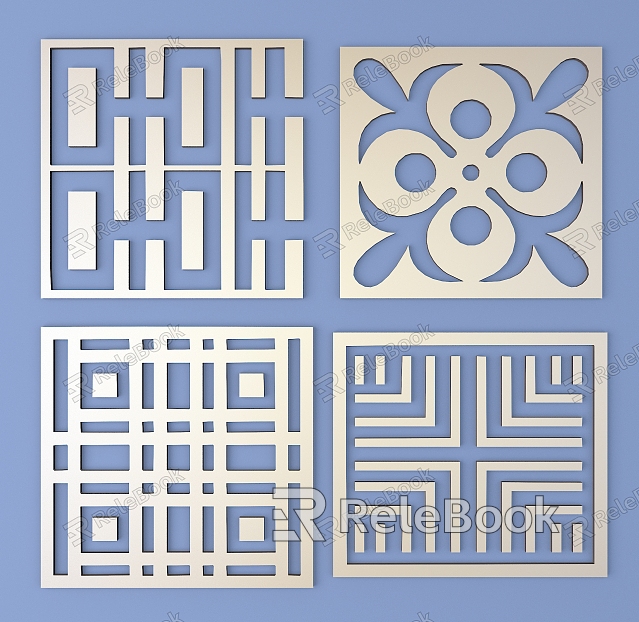 Metal Carved Square Carved Traditional Pattern Lattice Carved Pattern model