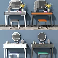Modern Dressing Table With Round Mirror Stool And Cosmetics In Different Colors 3d model