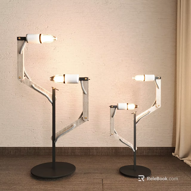 Modern Three Floor Lamps With Minimalist Metal Frame And White Lamp Heads In Indoor Living Space 3d model 