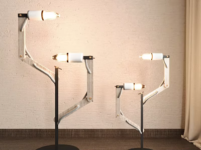 Modern Three Floor Lamps With Minimalist Metal Frame And White Lamp Heads In Indoor Living Space 3d model
