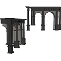 Classical Black Door Arches With Columns And Intricate Design Elements 3d model