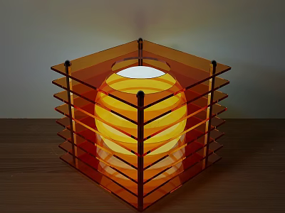 Modern Cube Shaped Table Lamp With Transparent Layered Design And Amber Glow 3d model