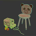 Cute Bear Shaped Wooden Chair With Toy Truck And Colorful Blocks