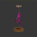 Woman Statue In Cat Ear Headwear Single Leg Stance Holding Hanging Tool On Round Base