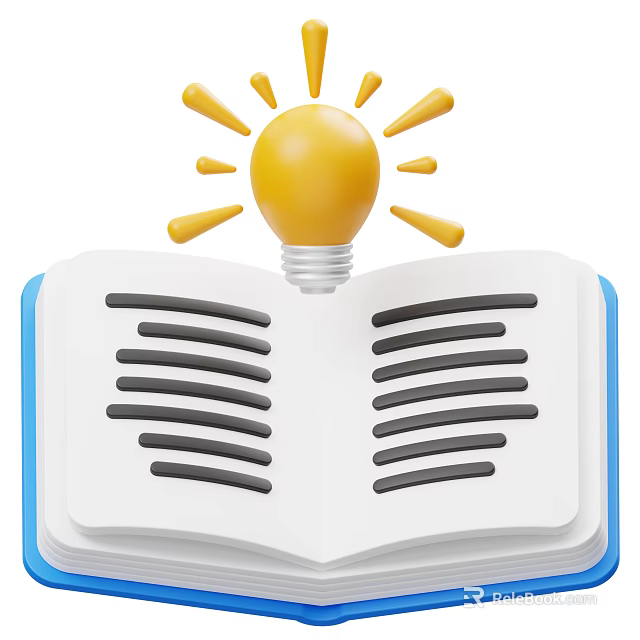 Creative Decorative Ornament Set with Open Book and Light Bulb 3d model 