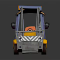 Yellow Industrial Forklift With Blue Frame Black Seat And Orange Accents