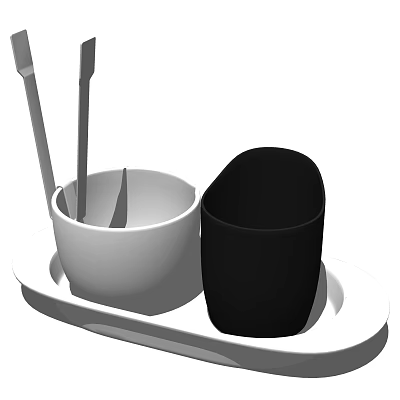 Ceramic Kitchen Utensils Set With White Bowl Black Cup And White Tray 3d model