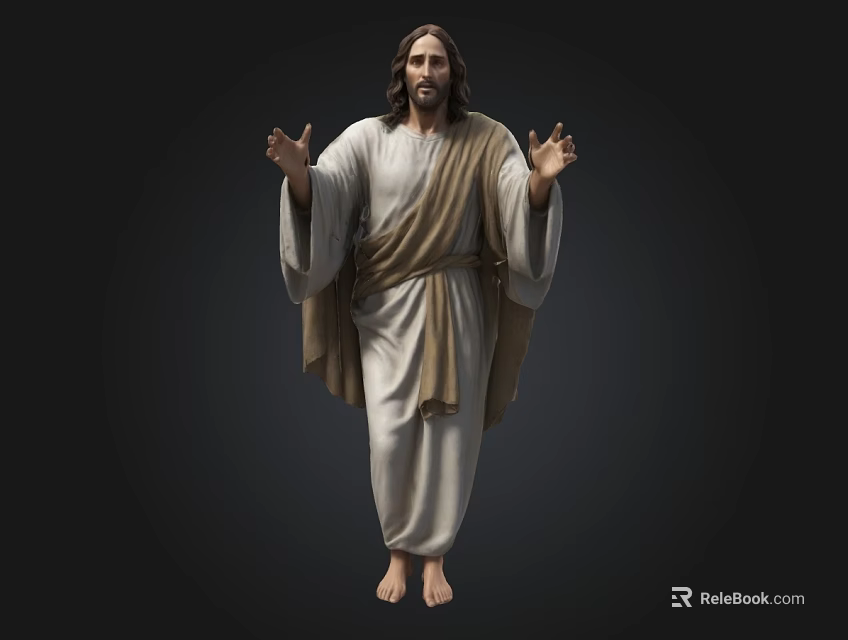 Jesus Religious Figure Sculpture With Long Hair Beard And Outstretched Hands On Dark Background 3d model 