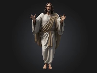 Jesus Religious Figure Sculpture With Long Hair Beard And Outstretched Hands On Dark Background 3d model
