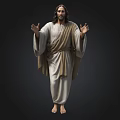 Jesus Religious Figure Sculpture With Long Hair Beard And Outstretched Hands On Dark Background