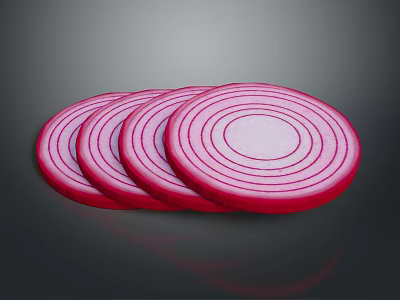 Fresh Red Onion Slices Showing Thin Concentric Red And White Rings Arranged Neatly 3d model