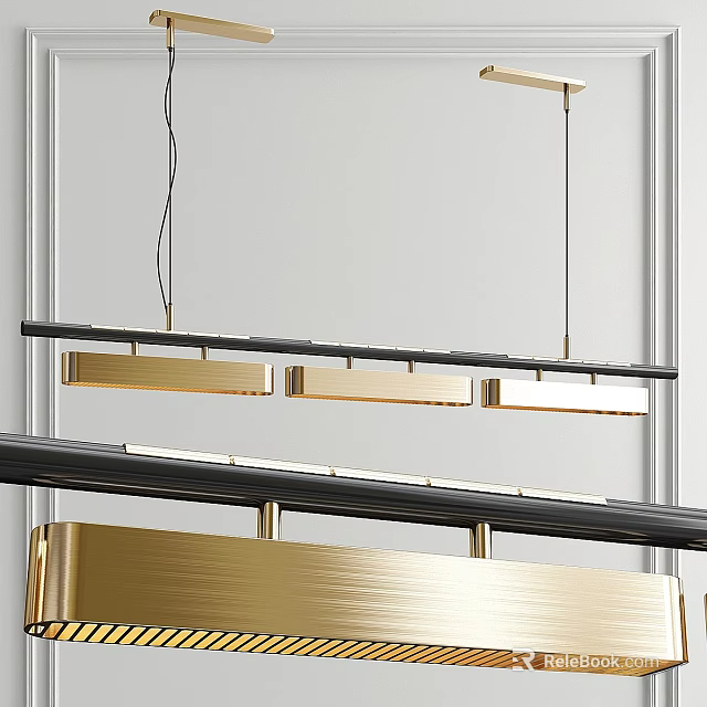 Modern Linear Chandelier With Gold Black Light Bars For Interior Design 3d model